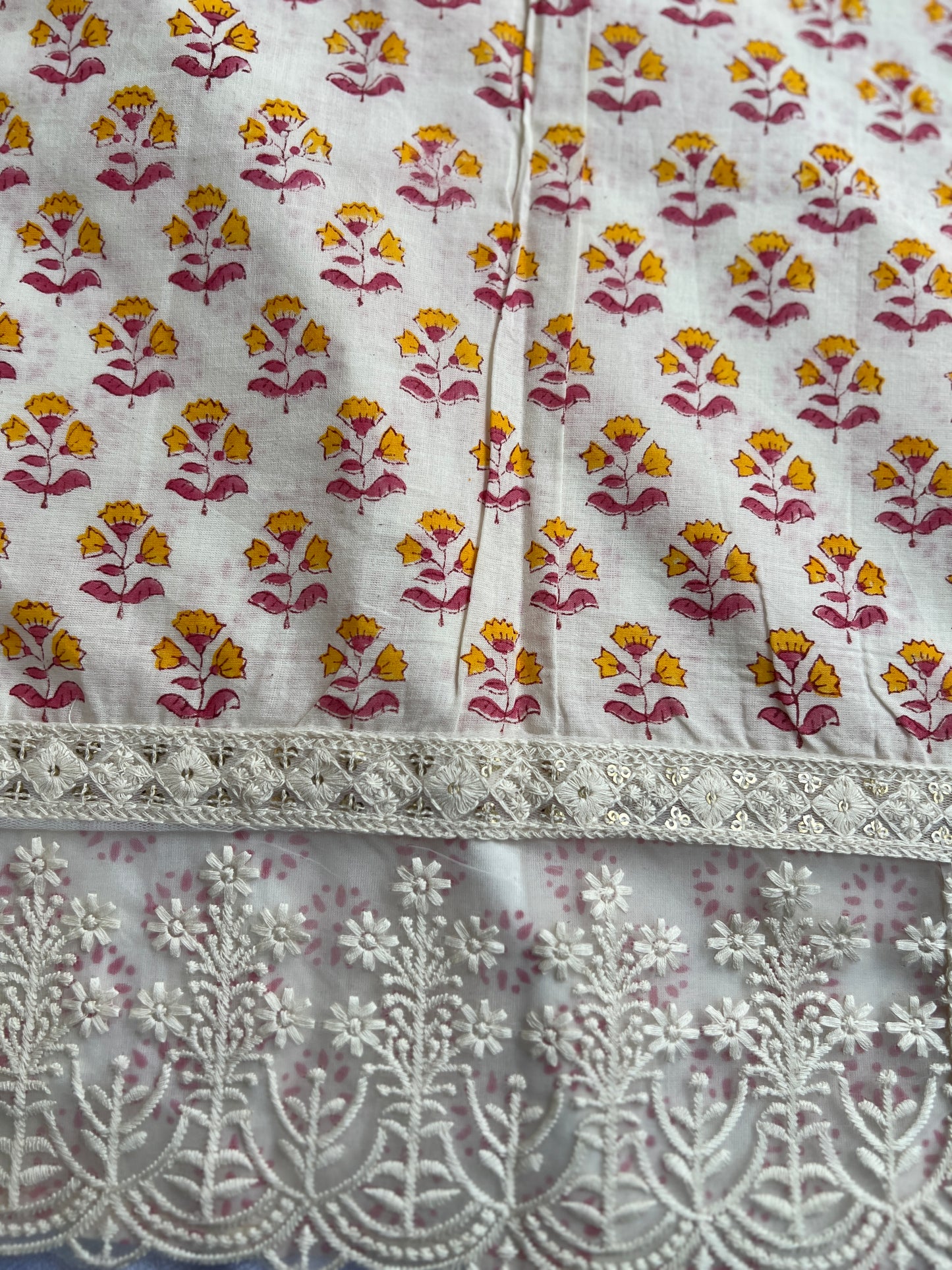 Elegant Cream Floral Suit Set With subs tel Embroidery