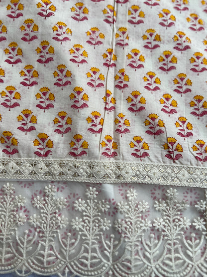 Elegant Cream Floral Suit Set With subs tel Embroidery
