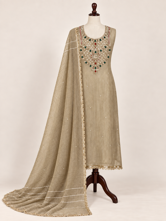 Royal Hand-Embellished Unstitched Suit Set