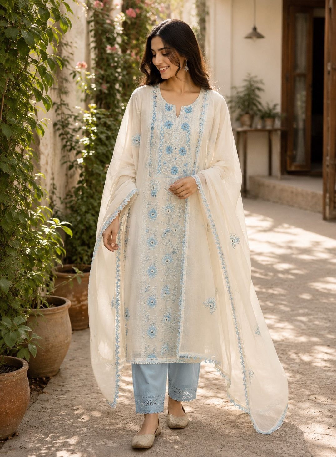 Pure Cotton Chikankari-Inspired Suit
