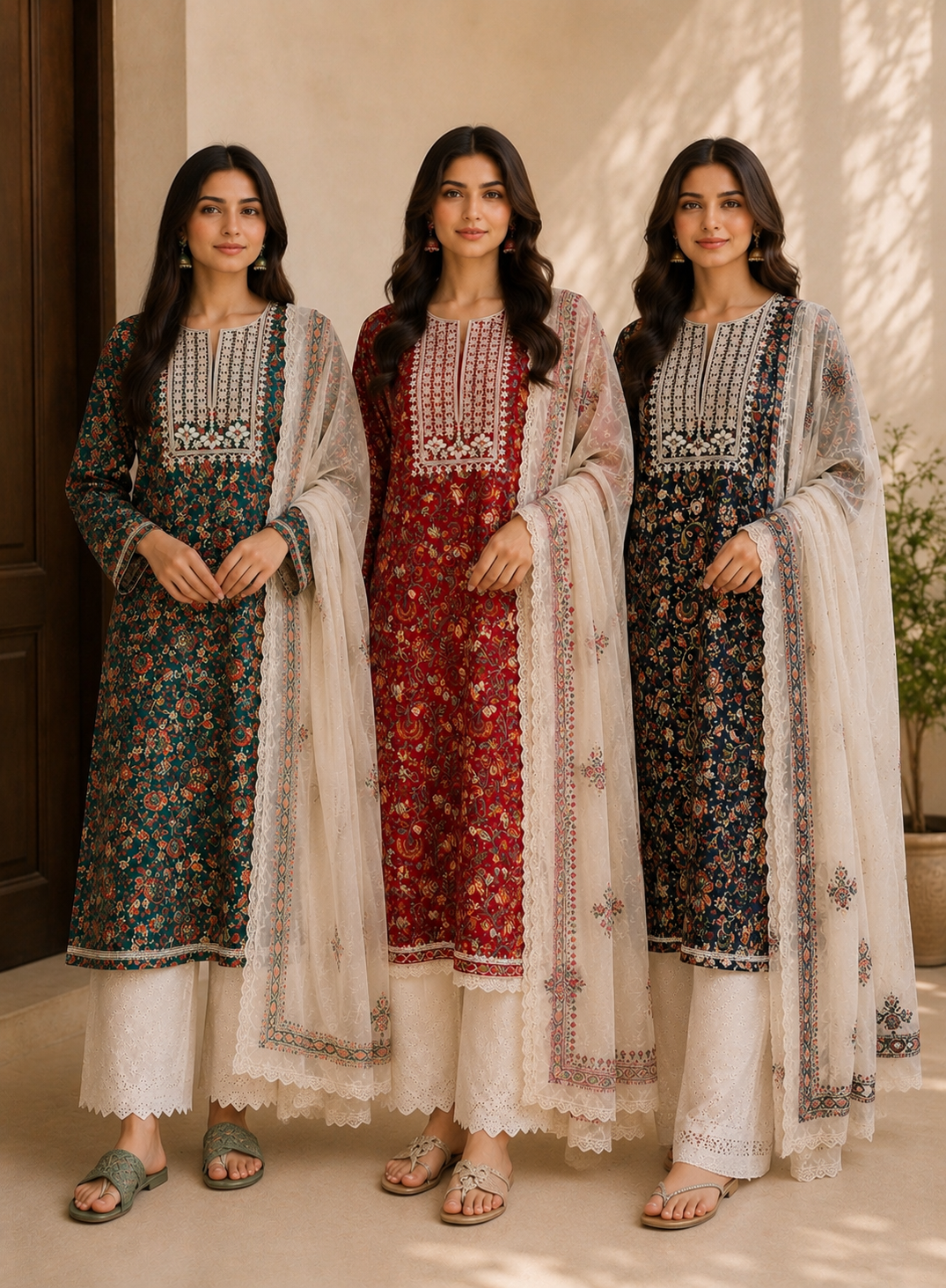 Embroidered Handblock Cotton Suit Set