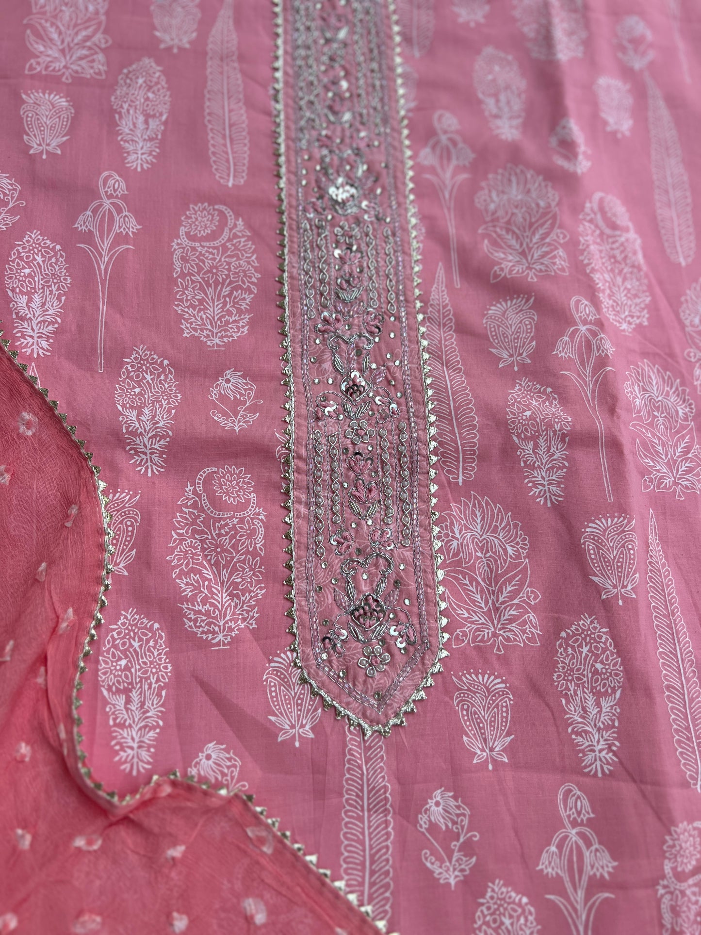 Soft Blush Pink Cotton Suit with Elegant Handwork