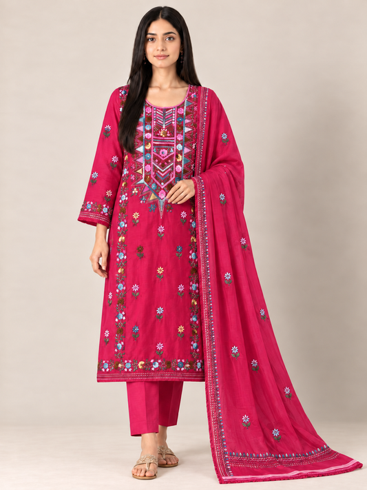 Rani Pink Hand-Embroidered Elegance