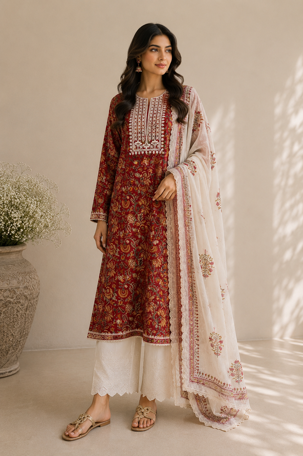 Embroidered Handblock Cotton Suit Set