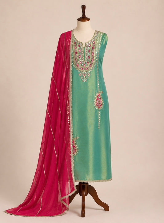Gotapatti Shimmer silk Suit