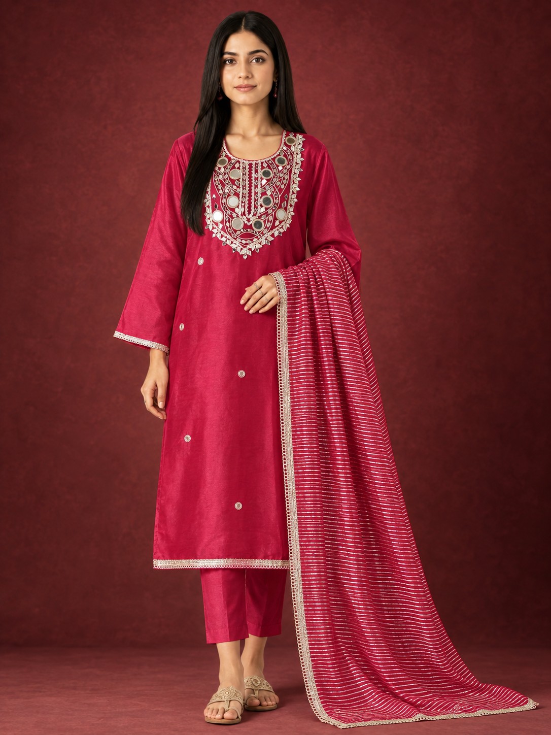 Mirror Glow Shimmer Organza Suit Set