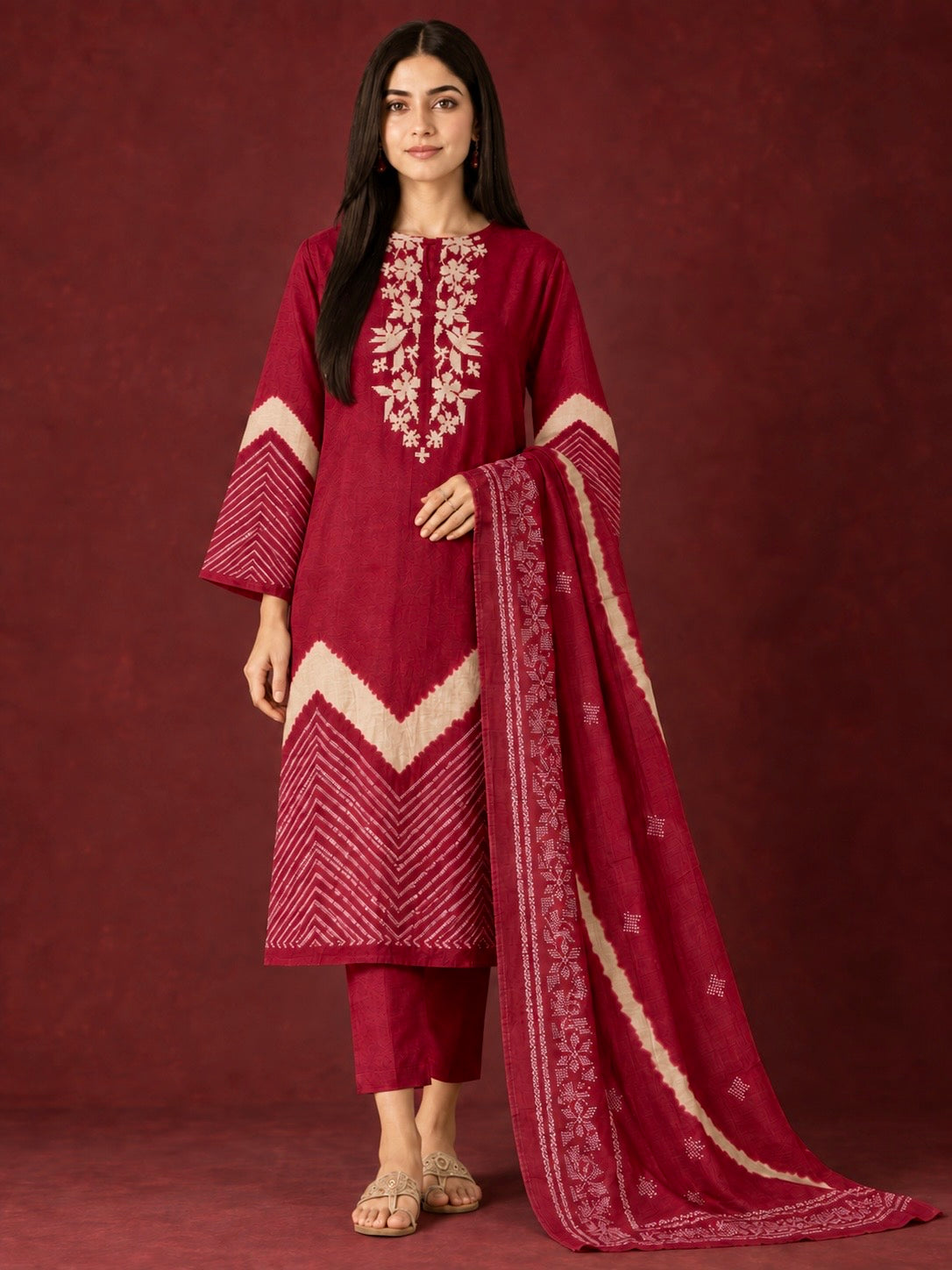 Chevron Bloom Embroidered Suit Set