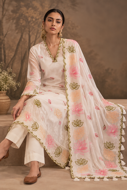 Ivory Tissue Cutwork Appliqué Suit Set