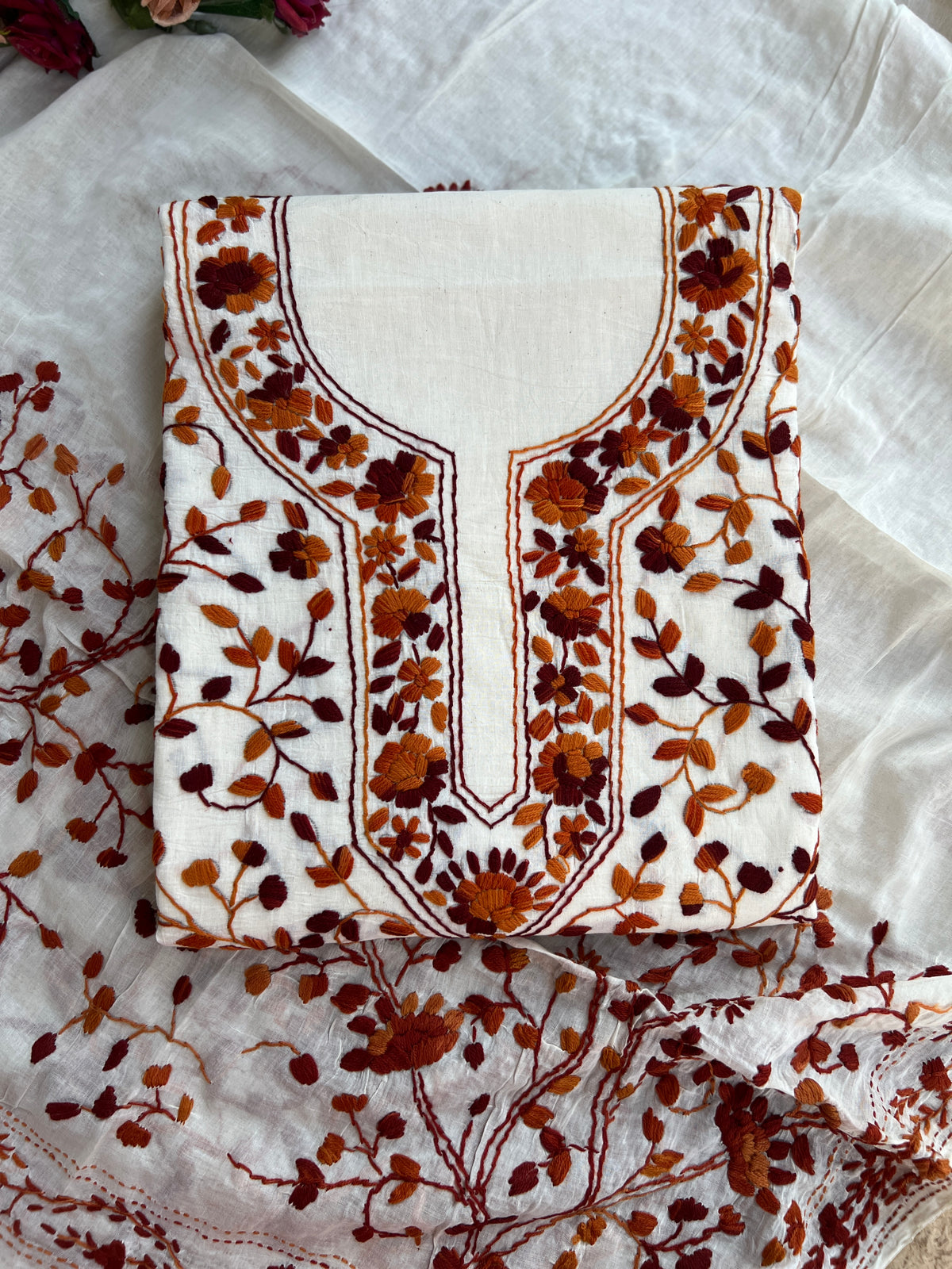 Heritage Rust Pure Cotton Hand-Embroidered Unstitched Dress Material