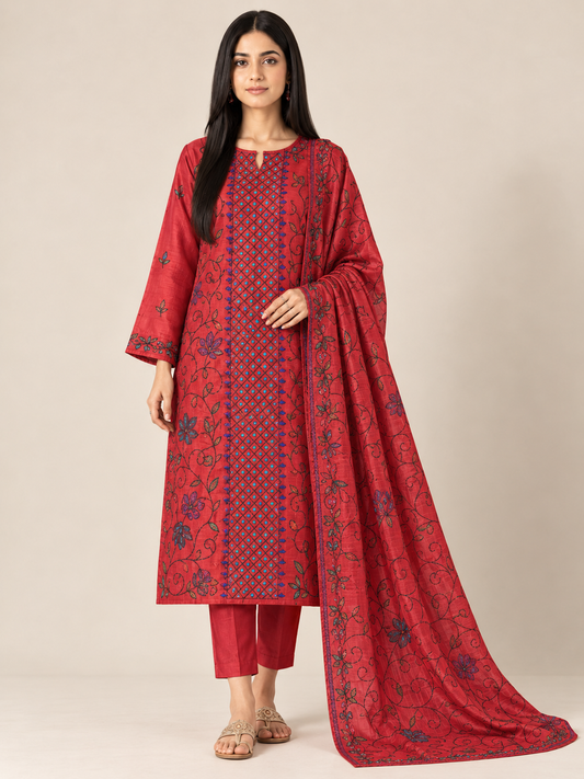 Crimson Bloom Kathiyawadi Hand-Embroidered Suit Set