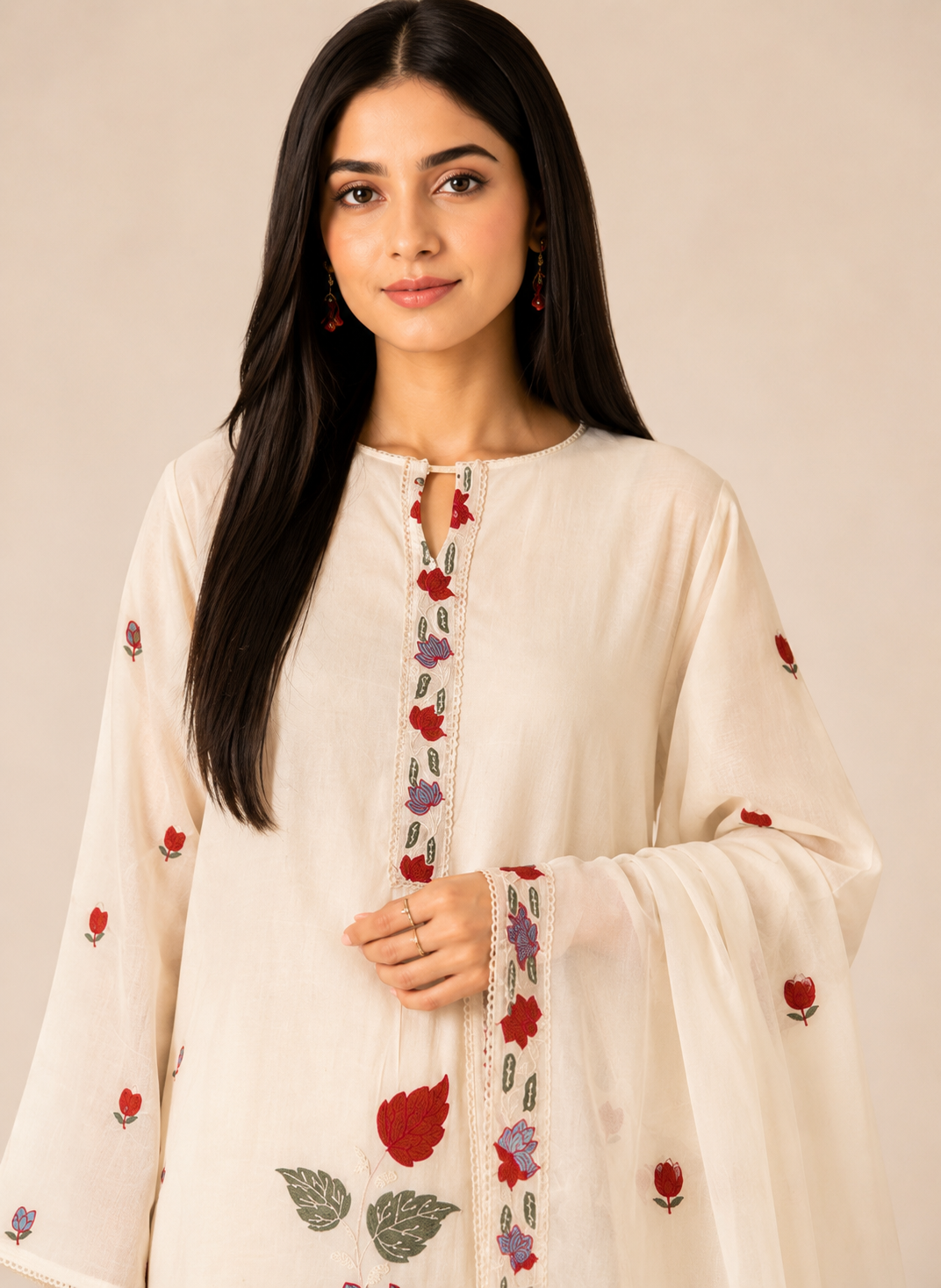 Floral Embroidered cotton suit