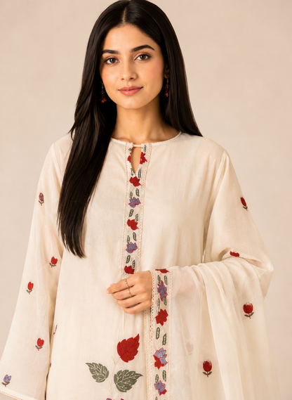 Floral Embroidered cotton suit