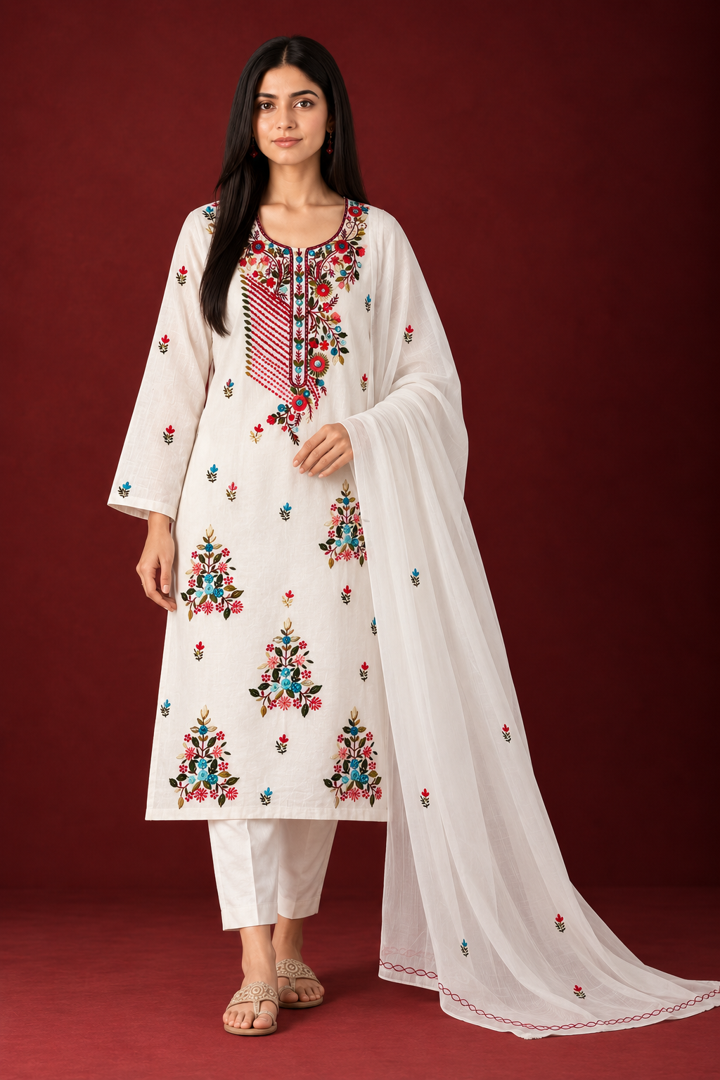 Pure Mul Cotton Hand-Embroidered Suit Set