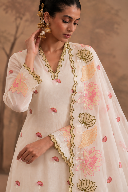 Ivory Tissue Cutwork Appliqué Suit Set