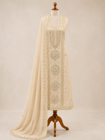 Designer Viscose Organza Ensemble with Heavy Gota Patti Embellished Neckline