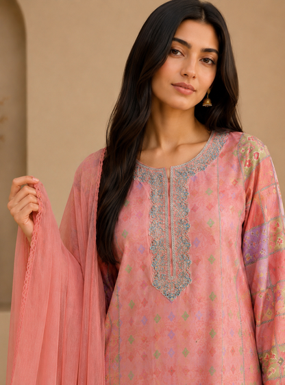 Timeless pakistani Printed Maslin Salwar Suit