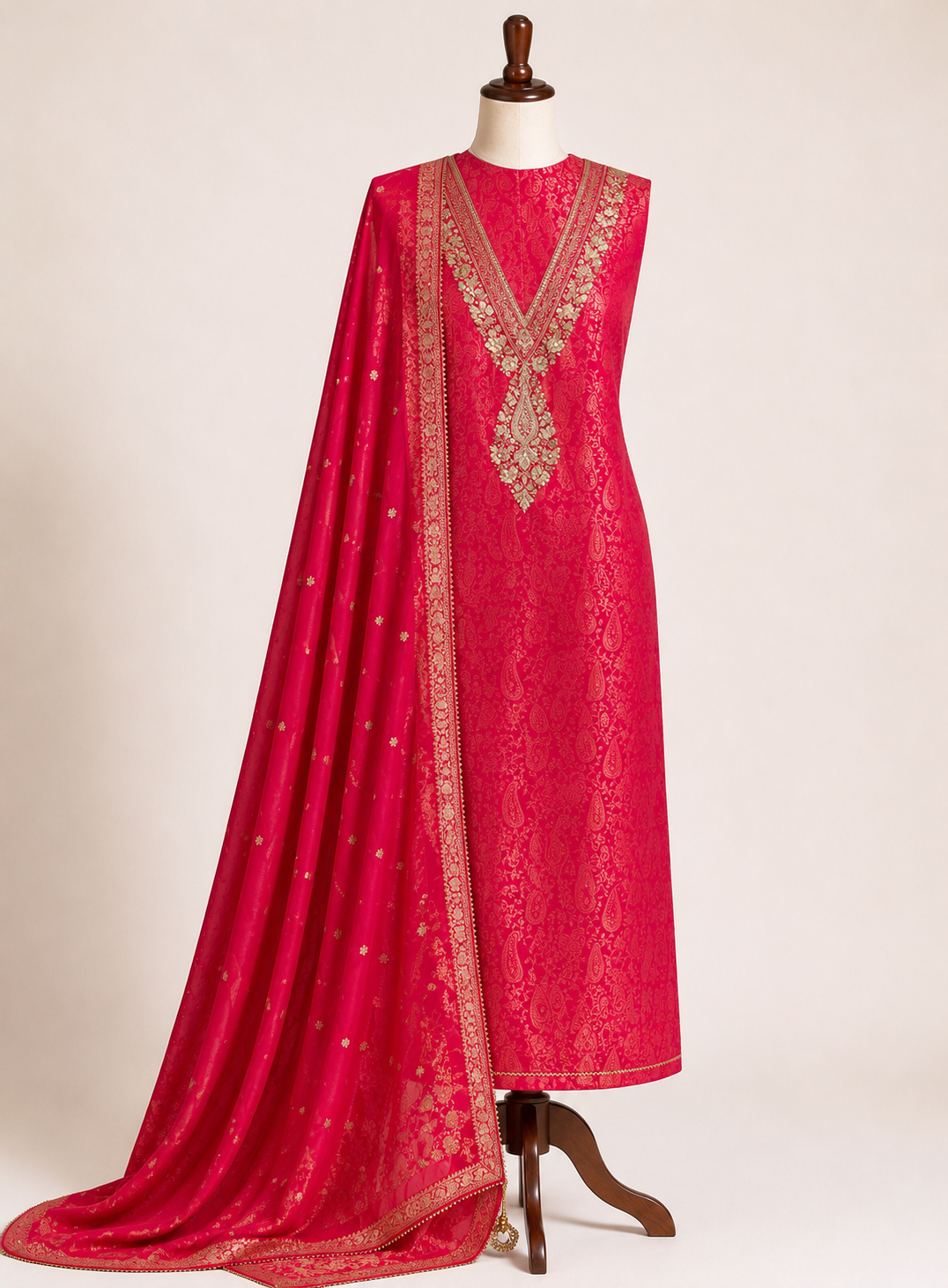 Brocade Banarasi Handwork Suit with Embroidered Dupatta – Timeless Elegance