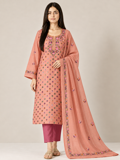 Dusty Pink Floral Resham Handcrafted Suit