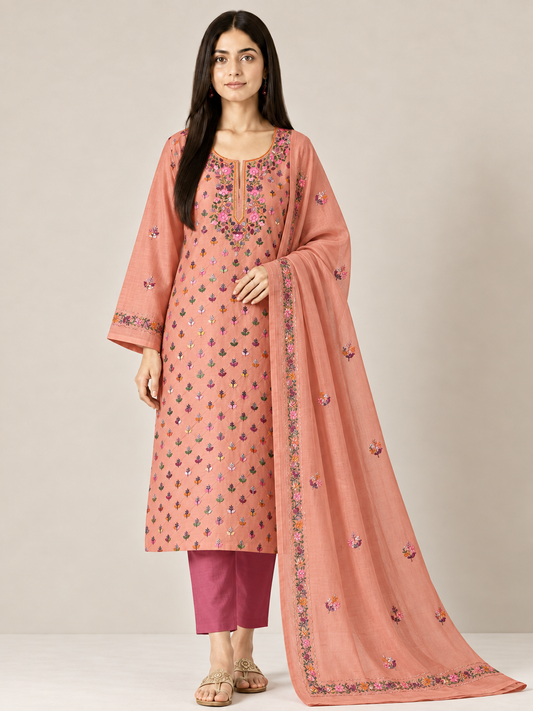 Dusty Pink Floral Resham Handcrafted Suit