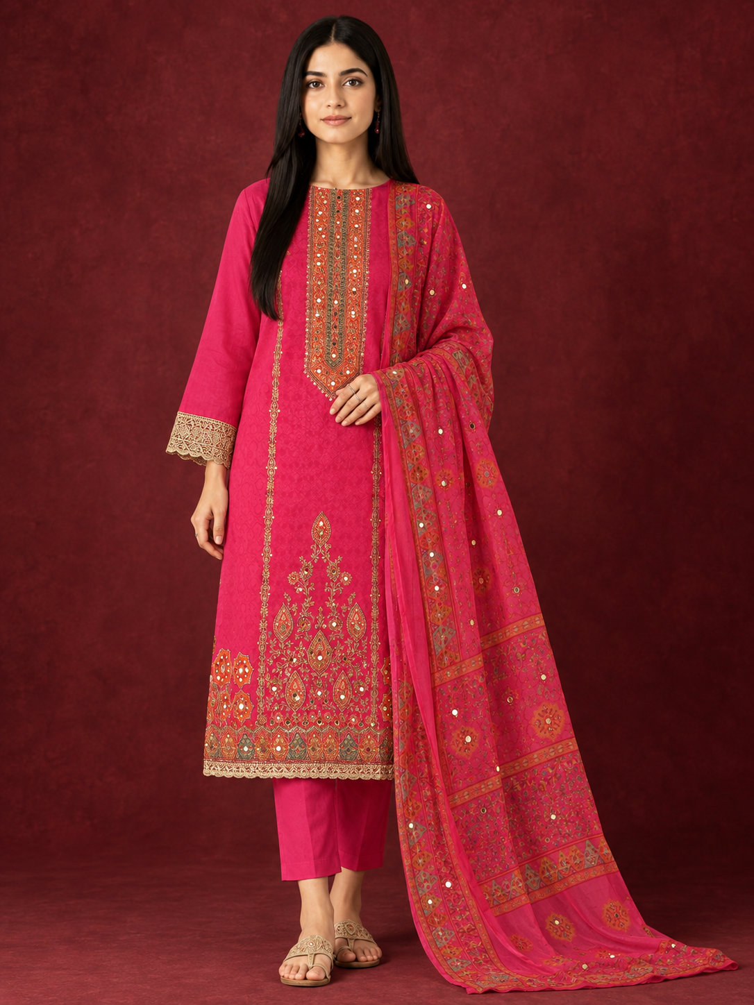 Mirror & Cutdana Embellished Russian Silk Suit Set