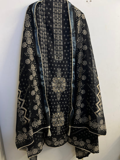 Black Handcrafted Digital printed  Linen Salwar Suits