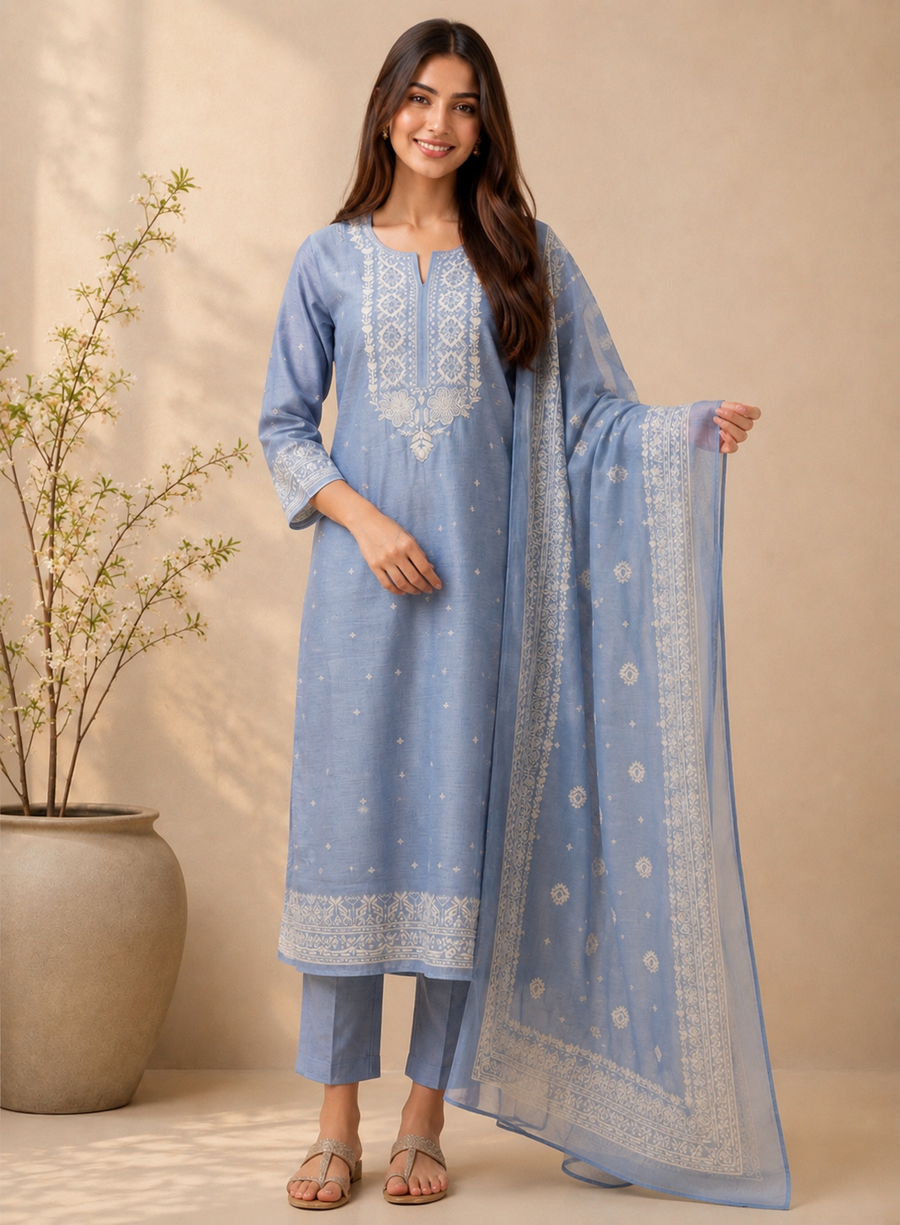 Soft-Toned Linen Sets with Intricate Thread Work