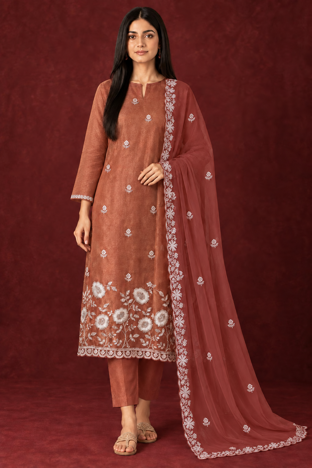 Beaded & Cutdana Crushed Shimmer Silk Suit Set ko