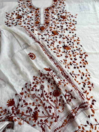 Heritage Rust Pure Cotton Hand-Embroidered Unstitched Dress Material