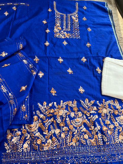 Blue Hand-Embroidered Chanderi Silk