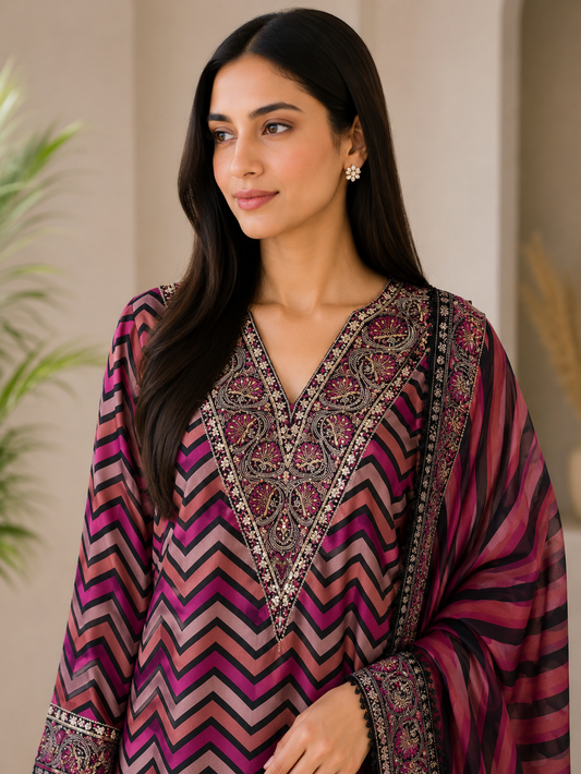 Bold Chevron Muslin Suit Set