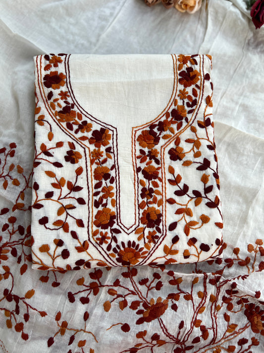Heritage Rust Pure Cotton Hand-Embroidered Unstitched Dress Material