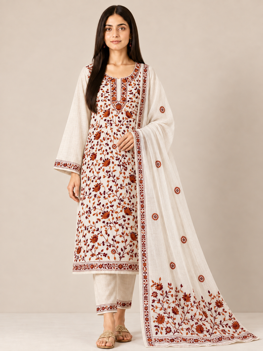 Heritage Rust Pure Cotton Hand-Embroidered Unstitched Dress Material
