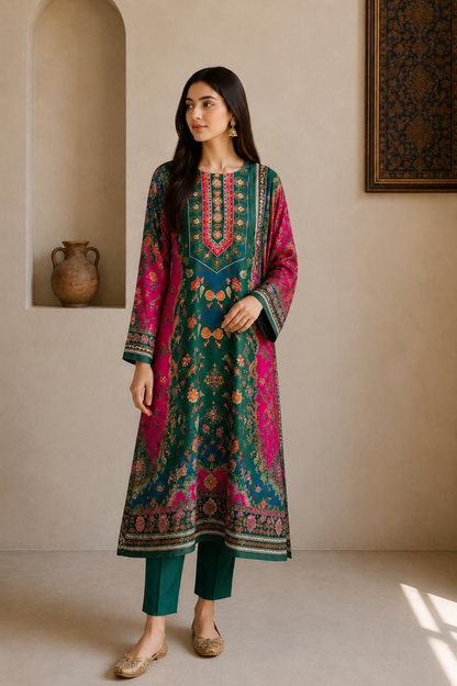 Emerald Bloom Muslin Karanchi Suit Set