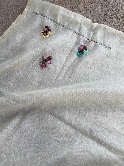 Beige Blossom Hand-Embroidered Chanderi Silk