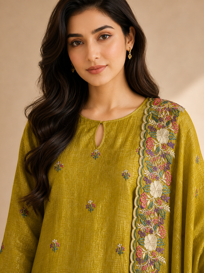 Crushed Shimmer Silk with Embroidered Dupatta 🌸