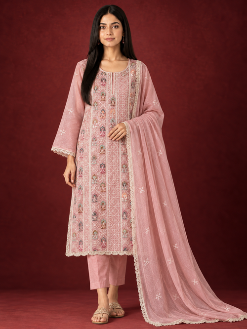 Chikankari  Elegance in Mal Chanderi ✨