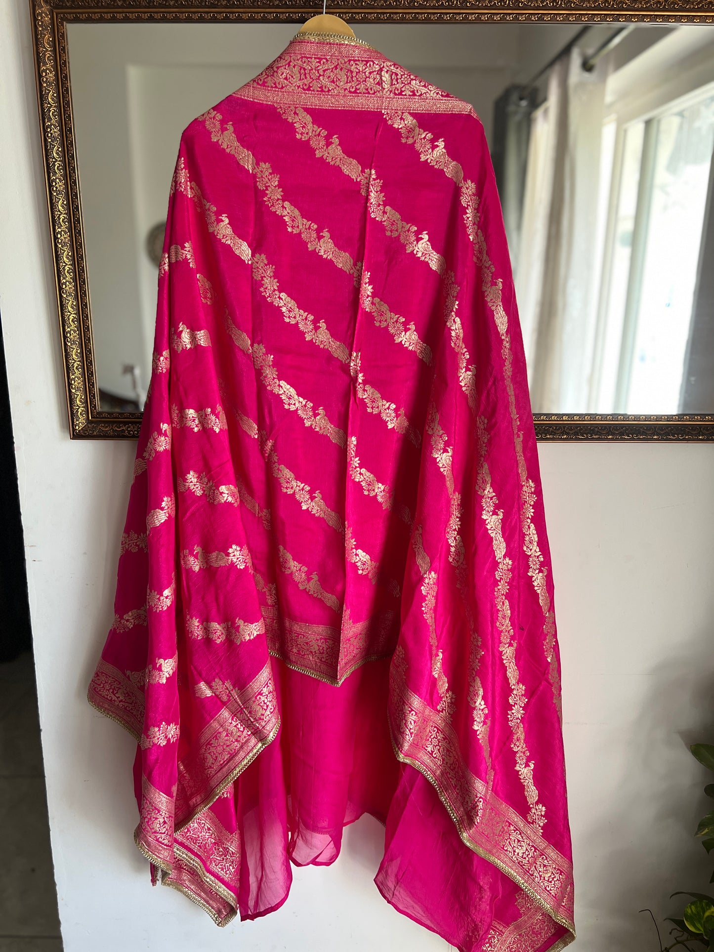 Fuchsia Russian Crepe Suit with Intricate Hand Embroidery & Georgette Banarasi Dupatta