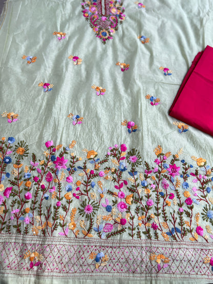 Mint Chanderi Silk Floral Embroidery Set