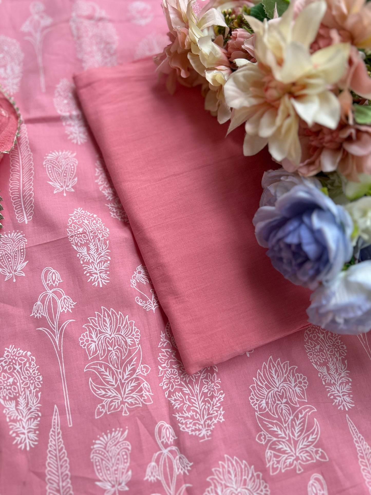Soft Blush Pink Cotton Suit with Elegant Handwork
