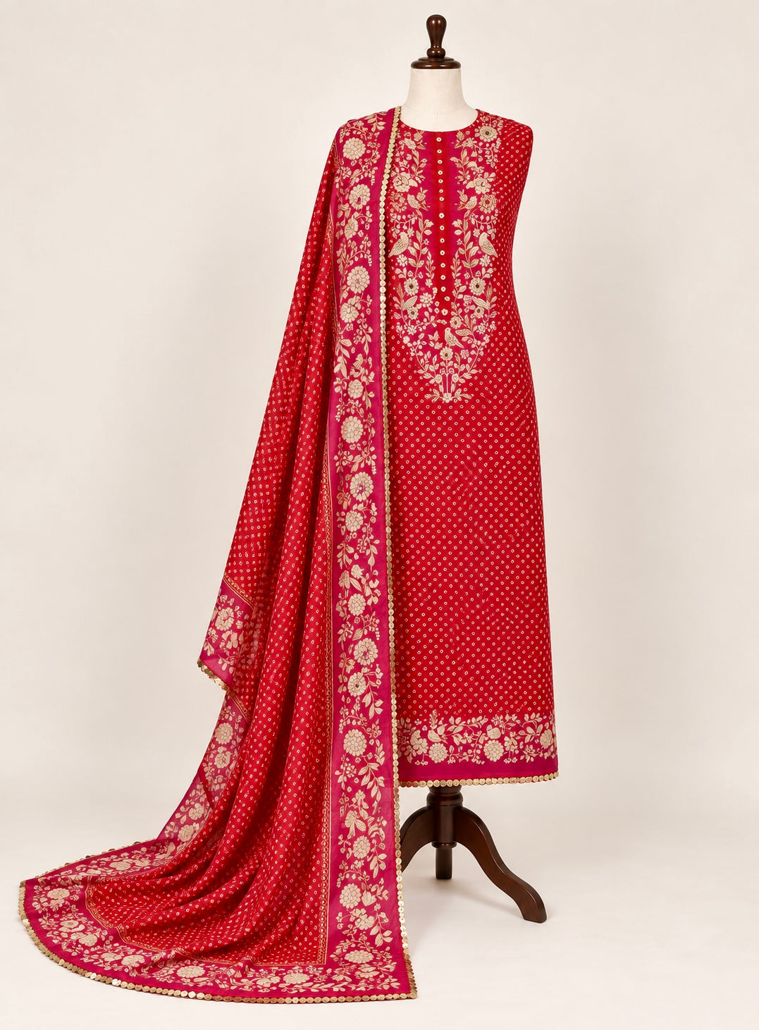 Rani Pink Bird & Bloom  Gajji Suit Set