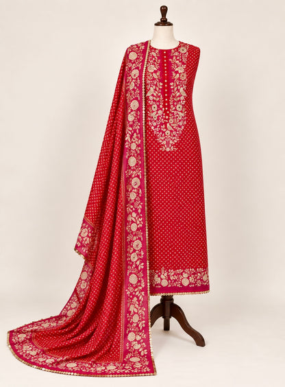 Rani Pink Bird & Bloom  Gajji Suit Set