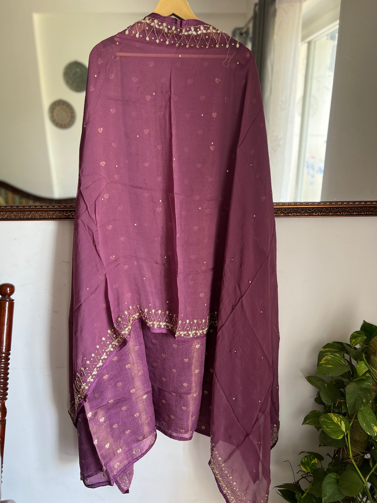Luxury Mauve Shimmer Crepe Silk Unstitched Suit