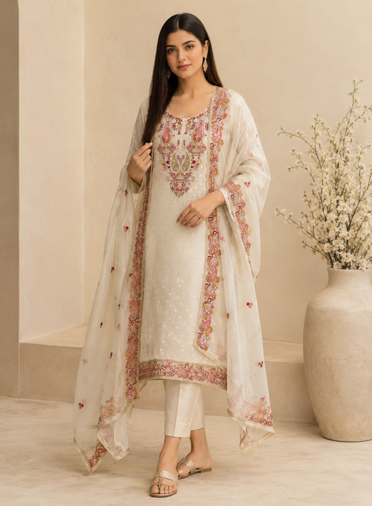 Premium Shimmer Silk Elegance with Embroidered Detailing