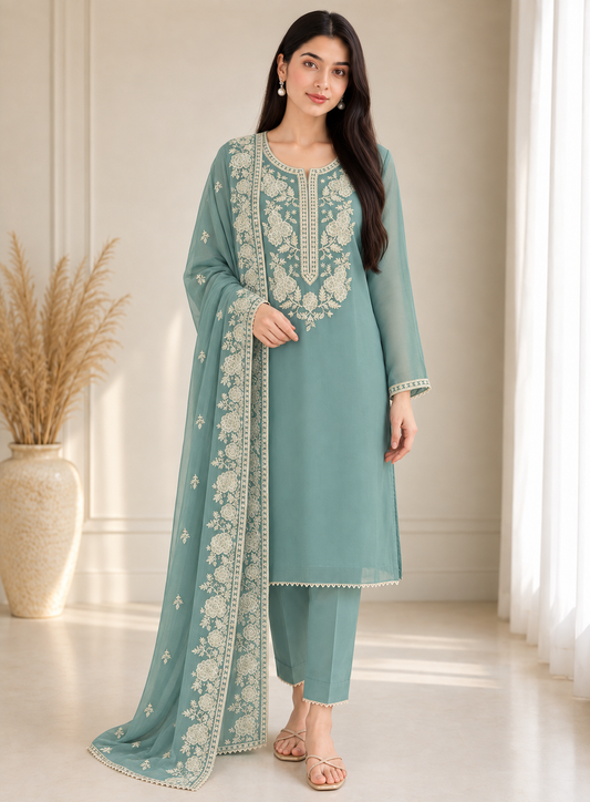 Stunning pastel shades Viscose Organza Salwar Suit