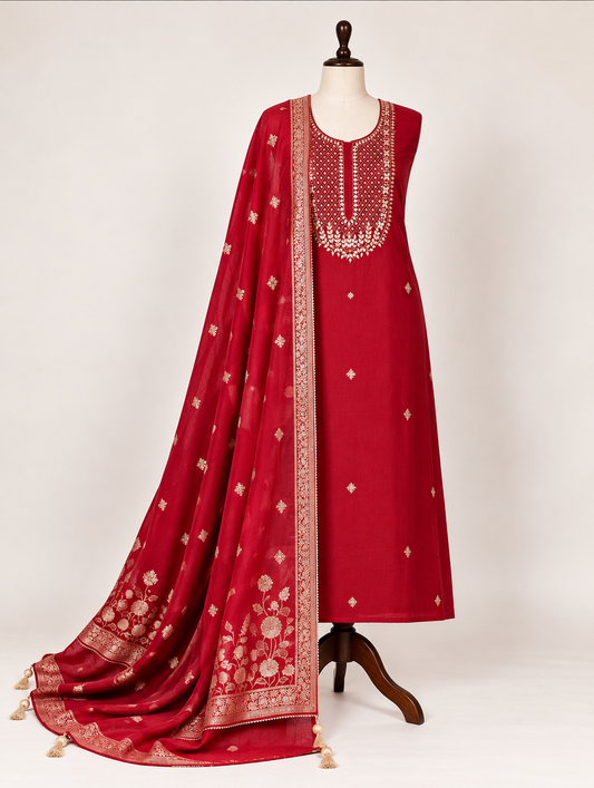 Elegant Red Chanderi Suit