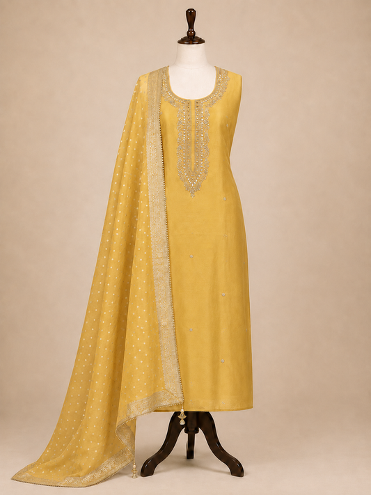 Butter Yellow  Chanderi Suit Set Potli Edition