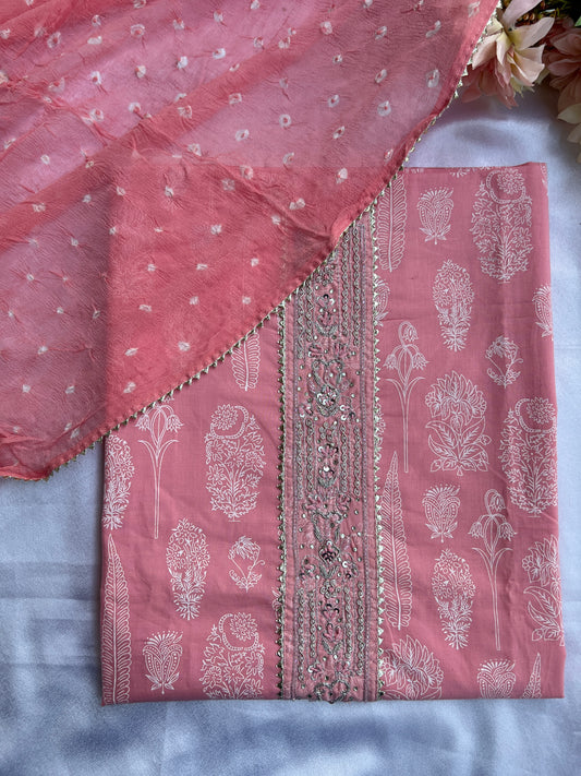 Soft Blush Pink Cotton Suit with Elegant Handwork