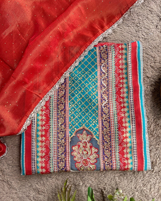 Timeless Rust Shimmer Silk Embroidered Suit for Festive Glam