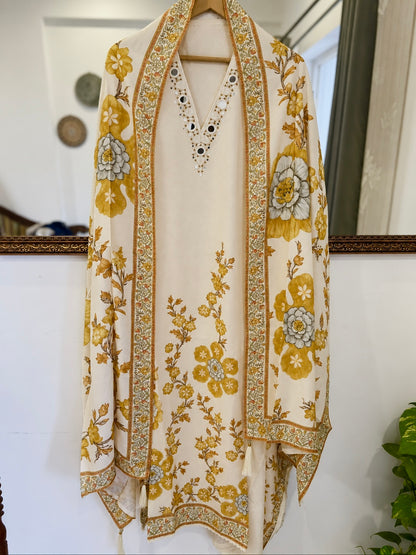 Floral Mirror Embroidered Maslin Suit