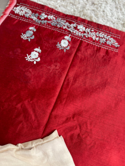 Ruby Red Floral Hand Embroidery Suit